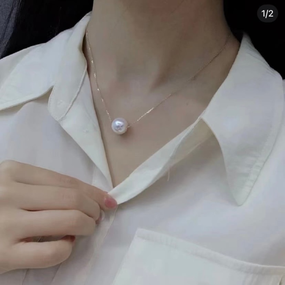 New Single Freshwater Pearl Necklace 11-12mm with S925 silver chain